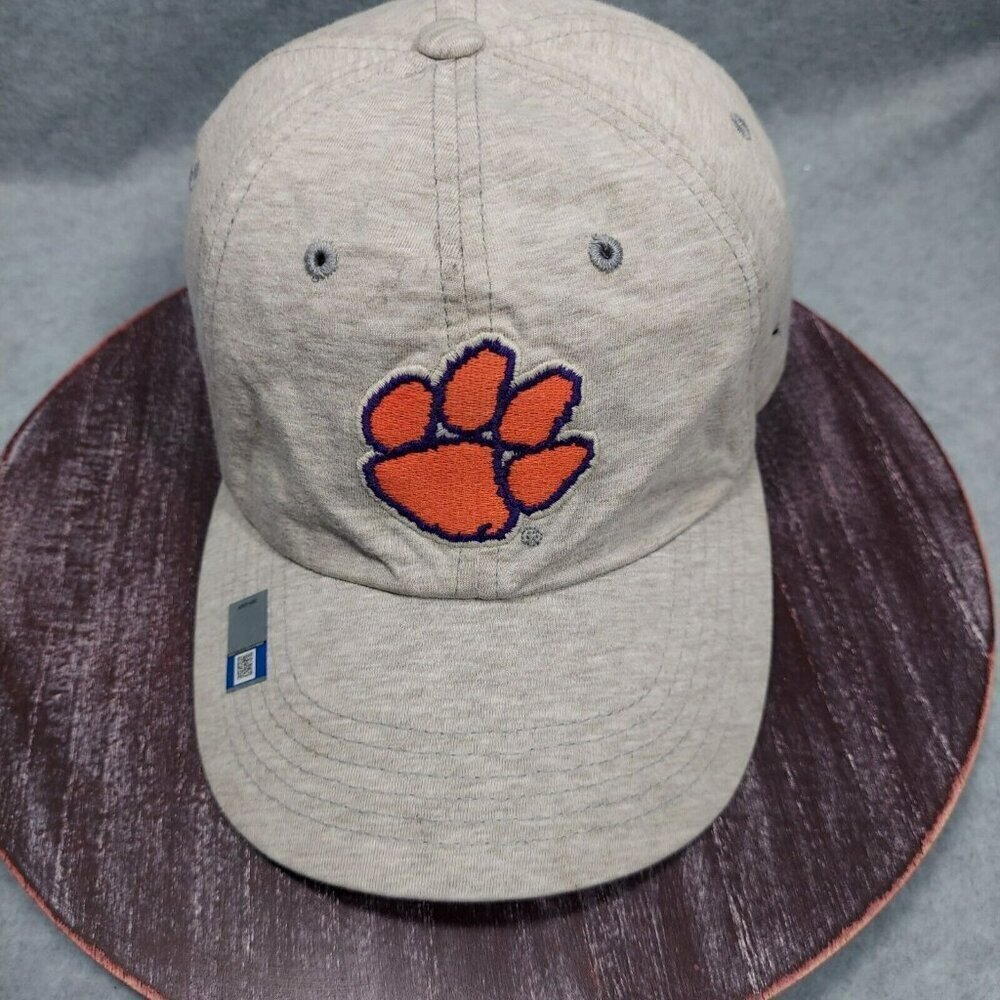 Gray Clemson Tiger Paw Hat Adjustable College Football Discolor on Strap
